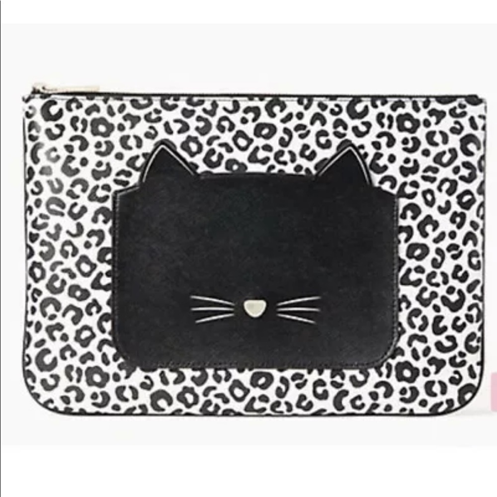 Kate Spade Meow Cat Large Zip Pouch Clutch